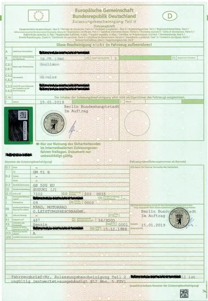 documentación coche aleman - Zulassungsbescheinigung_Teil_2_(Fahrzeugbrief)