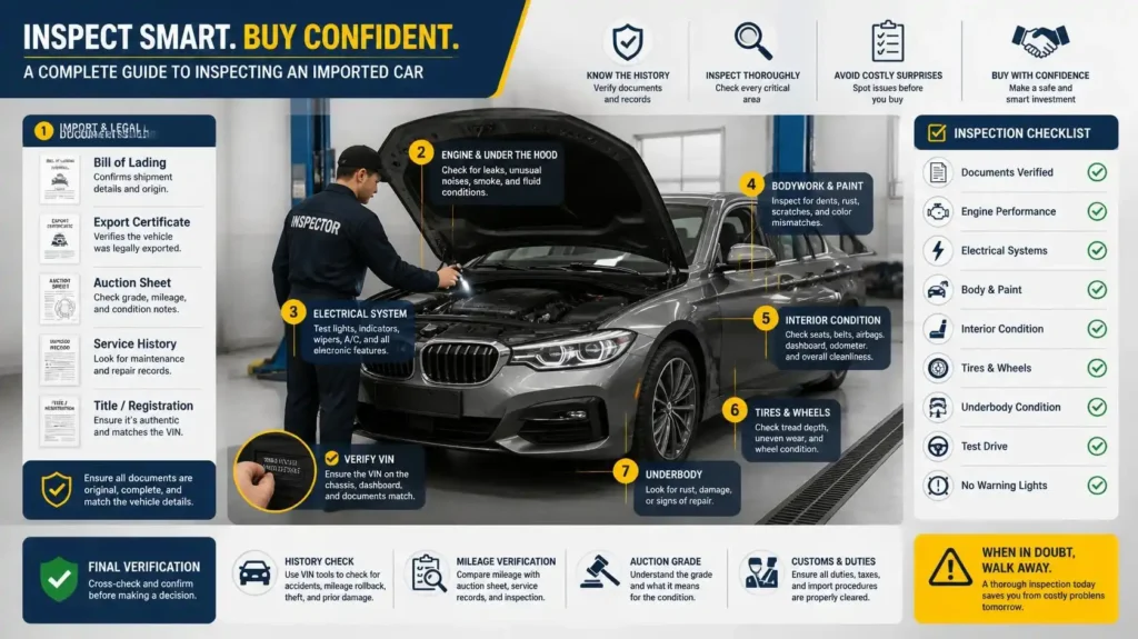 Guía visual para revisar un coche importado antes de comprarlo